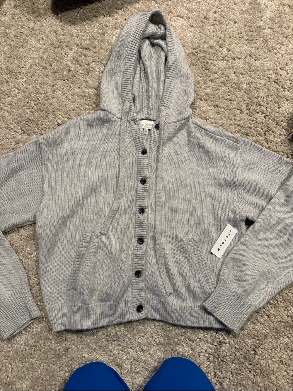 PacSun Light Gray Hooded Button-Up Cardigan